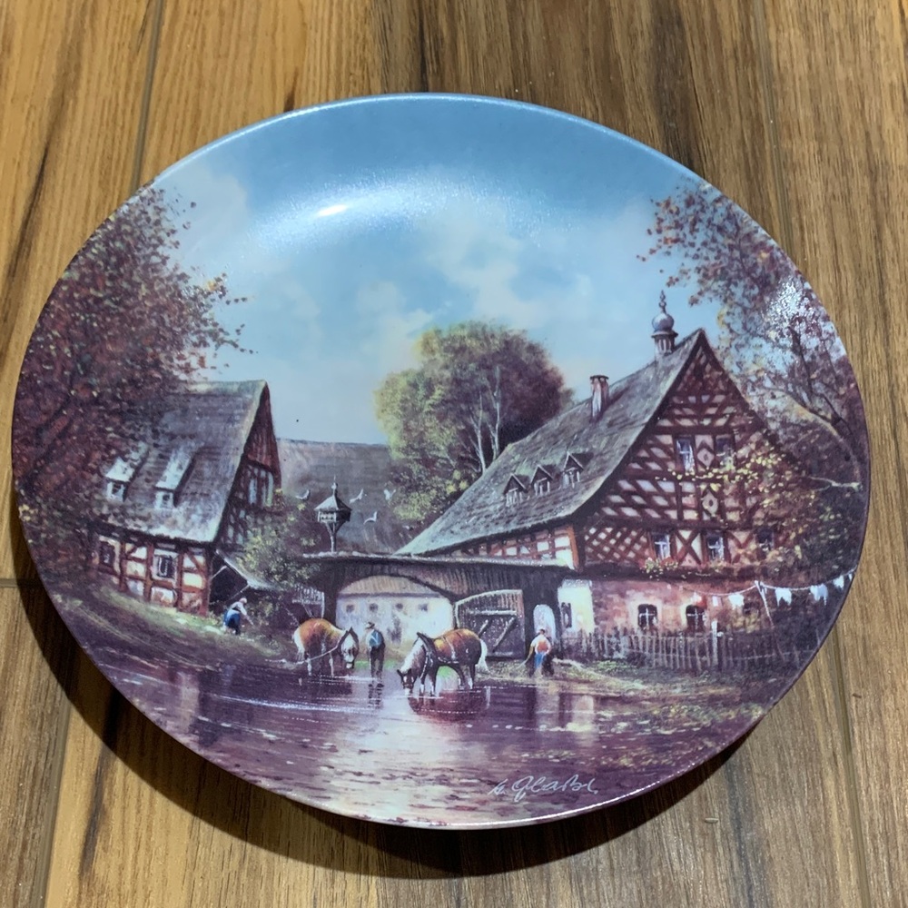 1991 Vohenstrauss Decorative 8” Plate with Rustic Scene from Bavaria Germany